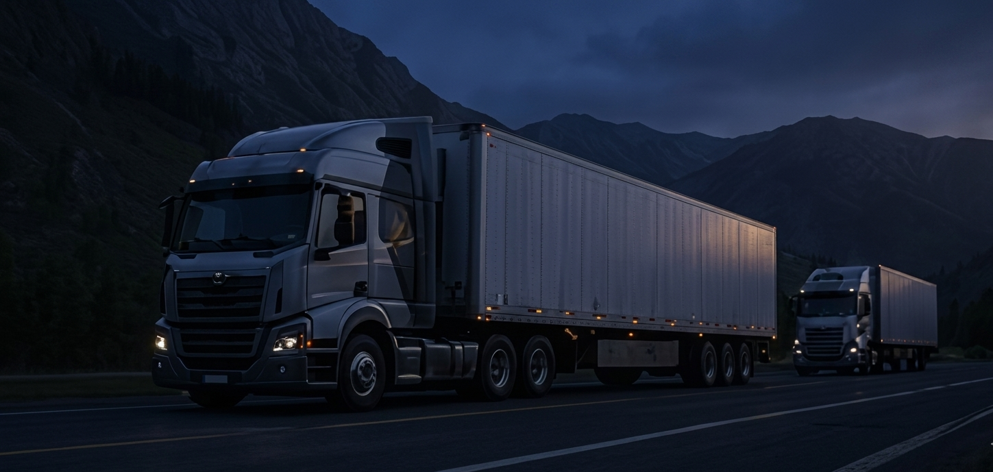 Semi-truck on a highway at night